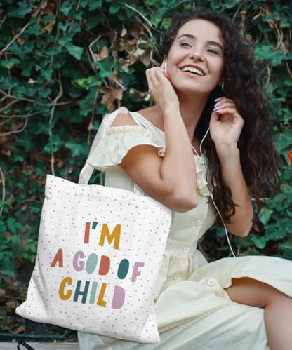 Christian Inspirational Verse Canvas Tote Bag for Women Teens Teen Girls,Grocery Reusable Shopping Bags - color: I'm a God of Child