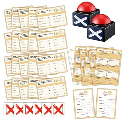 GNATV Christian Bible Feud with Two Buzzers for Adult, Bible Family Feud Style Game, Church Game Night, Bible Trivia Games Cards with Buzzers, for Church Group Activity - color: Sj02-buzzers