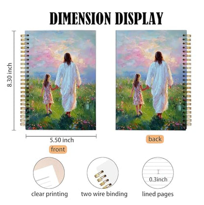 bitCNY Jesus and Child Notebook 8.3x5.5 Inch – Walking with Jesus Spiral Journal, Christian Gift for Girls, Lined Notebook for Faith Reflections - color: white-Jesus Walking with Child