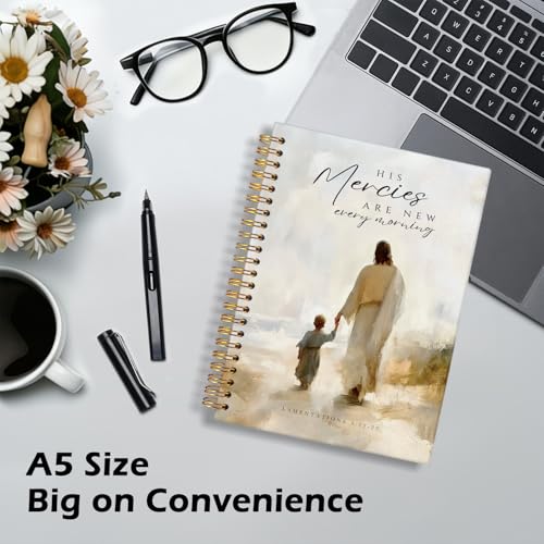Christian Bible Spiral Notebook Journal, Christian Prayer Notebook for Women, His Mercies Are New Every Morning Church Hardcover Spiral Notebook for Women Man, 5.5x8.3 Inch - color: Jesus-2