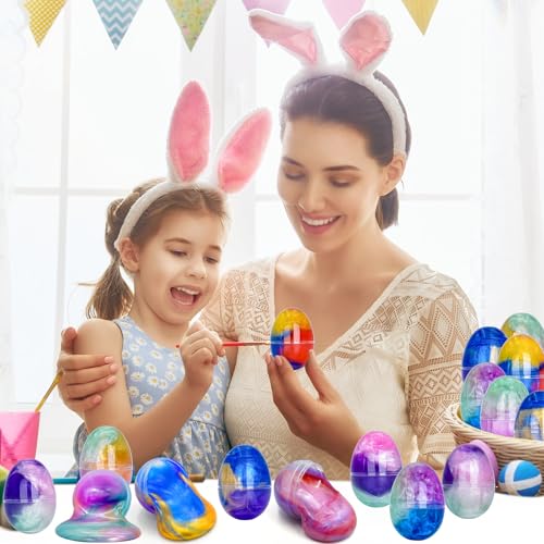 12 Pack Galaxy Slime Easter Eggs - Prefilled Egg Fillers for Kids Boys Girls, Galaxy Slime Kits for Easter Basket Stuffers, Stress Relief Sensory Toys, Easter Egg Hunt Prizes & Party Favors