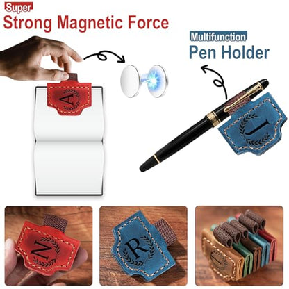 Custom Magnetic Bookmarks with Pen Holder, Personalized 26 Letters Name Initial Leather Bookmark, Leather Book Mark for Men Women Teachers, Readers Book Lovers Gifts (Purple, Y) - color: Purple, size: Y