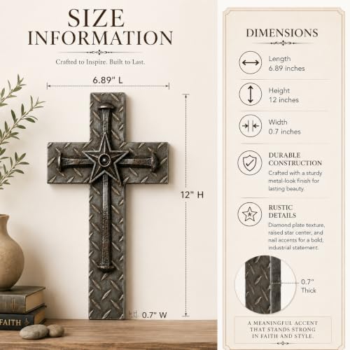 Comfy Hour 12 Inch Wall Cross for Home Decor, Nail Star Plaque