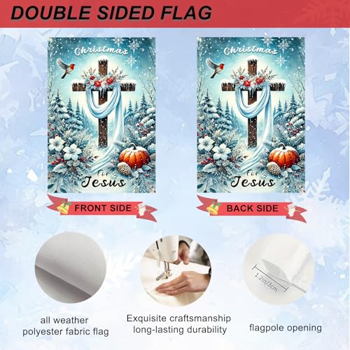 IVN Christmas For Jesus Garden Flag 12x18 Inch Double Sided - color: Snowy Cross Jesus