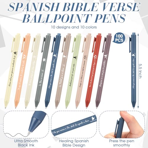Sayglossy 100 Pcs Christian Spanish Ballpoint Pen Relgious Gift, Boho - color: Boho