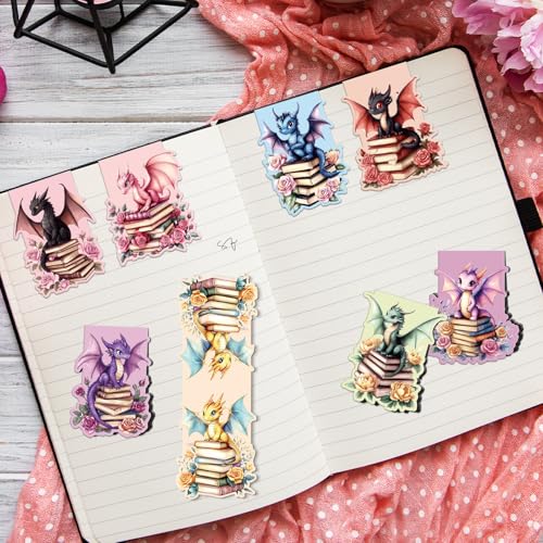 Wxiben 8 Pcs Dragon Flower Magnetic Bookmark Book Mark Page Clip - style: Flower Dragon