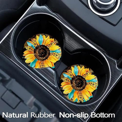 2 PCS Sunflower Leopard Car Cup Holder Coasters Universal Neoprene Coasters - color: Leopard Sunflower