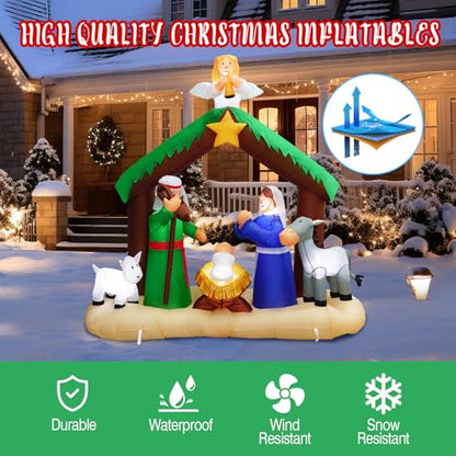 6.4 FT Christmas Inflatable Nativity Jesus Stable Christmas Angel Scene Decorations, Christmas Blow up Yard Decoration Built-in 6 LED for Christmas Decorations Outdoor Indoor Xmas Gifts