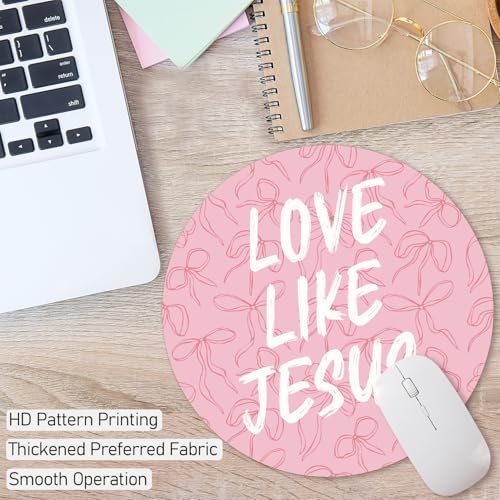 Pink Bow Christian Round Mouse Pad, Jesus Christian Scripture Quote - color: Jesus