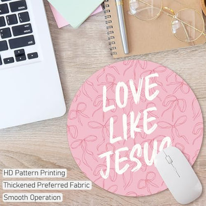 Pink Bow Christian Round Mouse Pad, Jesus Christian Scripture Quote - color: Jesus