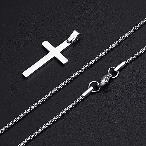M MOOHAM Cross Necklace for Men, Stainless Steel Cross Chain - color: Silver: Cross Pendant 0.8"*0.4"