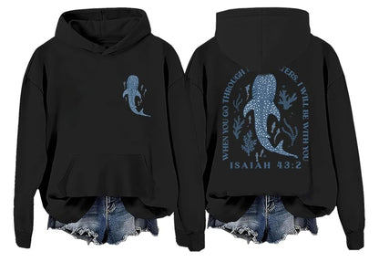 Christian Hoodie for women Whale Shark Beach Ocean Seaside Hoodies - color: Black, size: Small