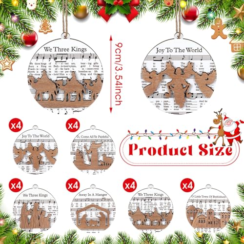 Shellwei 24 Pcs Christmas Ornament Bulk Wooden Nativity Scene Music Sheet - style: Delicate