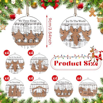 Shellwei 24 Pcs Christmas Ornament Bulk Wooden Nativity Scene Music Sheet - style: Delicate
