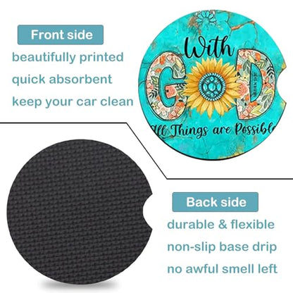 2 Pack Christian Encourage Car Cup Holder Coasters Universal Neoprene Mat - color: God