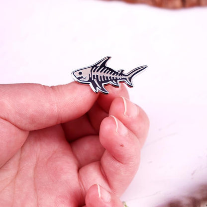 Shark Skeleton Enamel Pin Marine Creature Skull Stainless Steel Marine And Animal Protection Badge Brooch For Backpacks Coats Hats
