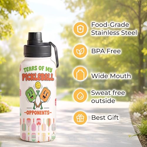 Funny Pickleball Water Bottle 32oz with Lid, Tears of My Pickleball Opponents, Pickleball Gifts for Pickleball Players, Pickleball Lovers, Sports Bottle for Women Men, Stainless Steel - color: Pickleball