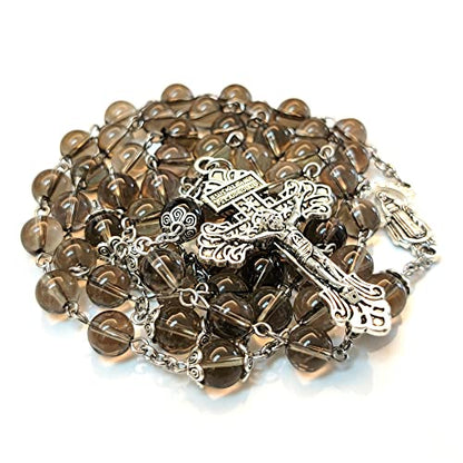 Rosary Beads Chaplet Purple Natural Amethyst Crystal Rosery Cross Catholic gifts - color: Teal