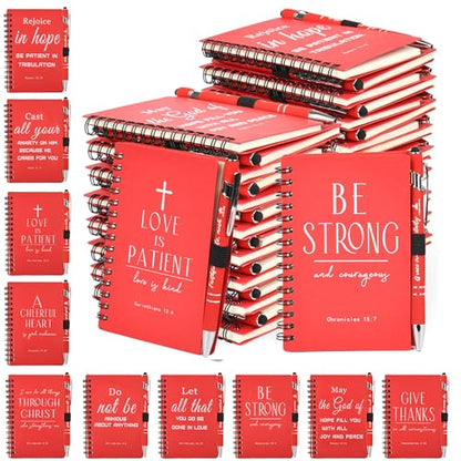 INSADA Christian Prayer Journal Spiral Red Notebooks Bulk with Pens- Small Lined Notepads (4.13”x5.43”) - Christian Gifts for women, Church Members & Bible Study Groups (30 Sets Red) - color: red