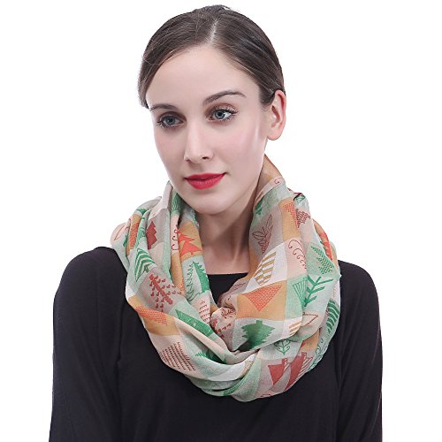 Lina & Lily Holiday Christmas Pattern Print Women's Infinity Scarf Lightweight - color: Multi, Xmas Tree