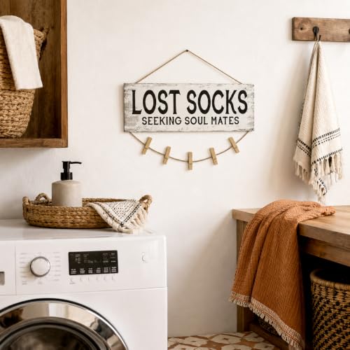 Lost Socks Laundry Room Sign Farmhouse Wall Decor 6"x14.5" - color: Lost Socks