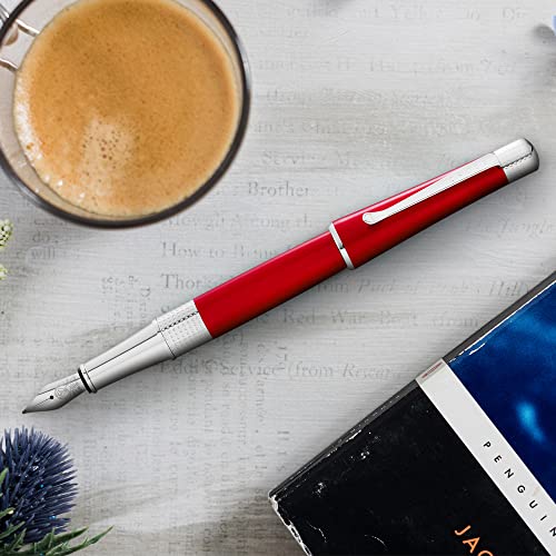 Cross Beverly Refillable Fountain Pen, Medium Nib, Includes Premium Gift Box - Translucent Red Lacquer - color: Translucent Red Lacquer, style: Fountain Pen