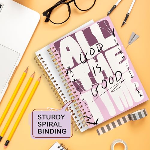 Yhtrg Pink Christian Spiral Notebooks, God Is Good All the Time Bible Journal Notebook, Bible Jesus Notebook for Note Taking, Christian Gifts for Women Men, 5.5x8.3 Inch - color: god4