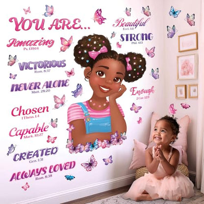 DECOWALL Black Girl Bible Verses Butterfly Wall Stickers Decals (SG2-2502)