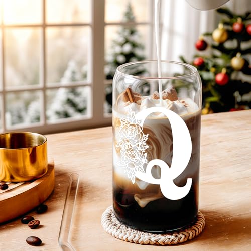Christmas Gifts for Women: Initial Glass Cup as Office Graduation Memorial Holiday Personalized Gifts - for Mom Grandma Wife Girlfriend Sister Daughter Friend Christmas Gifts - Q Aesthetic Cup - color: Q