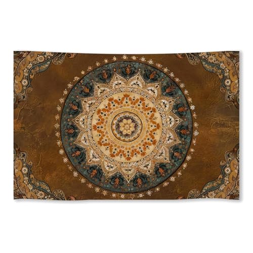 WIUHIO Brown Boho Mandala Wall Art Indian Hippie Flower Hanging Tapestry Vintage Aesthetic Print For Bedroom Living Room Dorm Wall Decor 60 x 90 inches - color: Brown, size: 90"L x 60"W