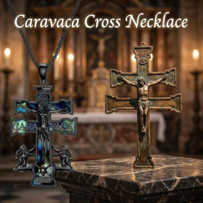 Cross Necklace Origami/Wooden/Caravaca/Faith Pendant Necklace Christian Religious Catholic Cross Jewelry Gift for Women Men - color: Caravaca Cross black