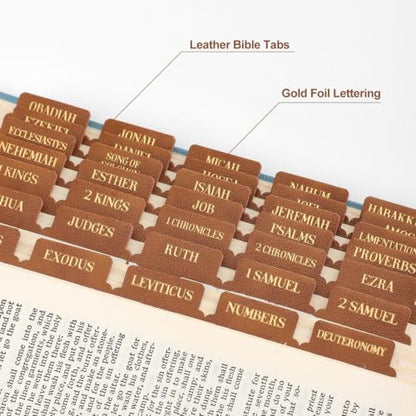 Leather Bible Tabs, Bible Tabs for Women and Men(Gold Foil Lettering) Large Print Stickers, Easy to Read and Apply, 66 Chapters & 14 Blank Labels for Easy Navigation, Bible Study Supplies(Brown) - style: Leather Brown