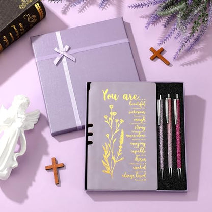 Affrolling 5 Pcs Christian Gifts for Women Church Religious Gifts A6 Bible Leather Notebook Pens with Box Prayer Journal for Men Bible Study Pastor's Wife Godmother Father(Purple) - color: Purple
