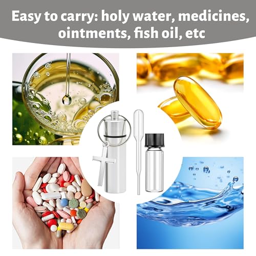 10 Pcs Holy Oils Bottle Anointing Oil Bottles Keychain Vial with Eyedropper Cross Pendant for Travel Baptism Favor Church Wedding Communion Favor (Silver)
