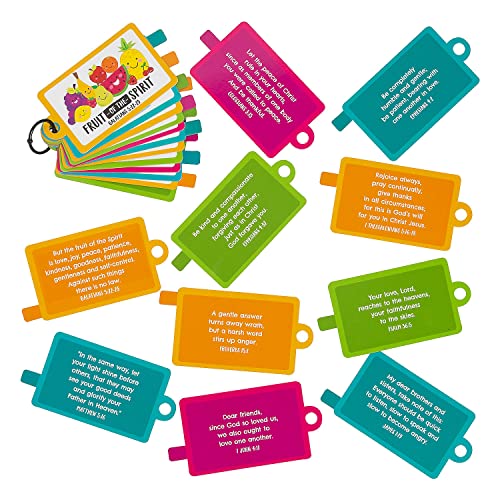 Fun Express Fruit of the Spirit Bible Verse Cards on a Ring – Inspiring Scripture Cards Devotions Faith-Based Gifts Christian Education Religious Activities Church Events Spiritual Growth – 12 Pieces