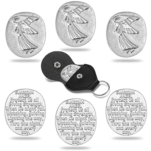 Sureio 6 Sets Guardian Angel Pocket Coins with Faux Leather Keychain