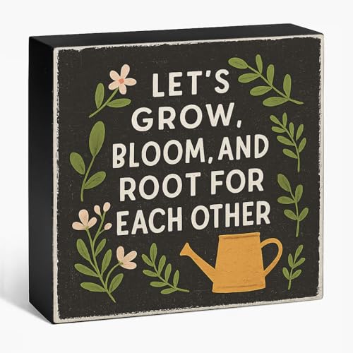 Let's Grow Bloom Root Wood Box Sign, Black, 5x5 Inch - color: Black-005