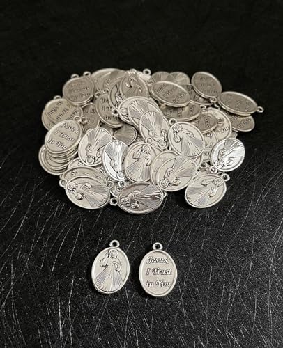 COTTVOTT Saint Therese of Lisieux/Saint Mother Teresa of Calcutta/Divine Mercy Jesus/Mater Dolorosa Patron Saint Medal Charm Pendant for DIY Rosary Necklace Bracelet Jewelry Making Part - color: 30pcs-Divine Mercy Jesus medal
