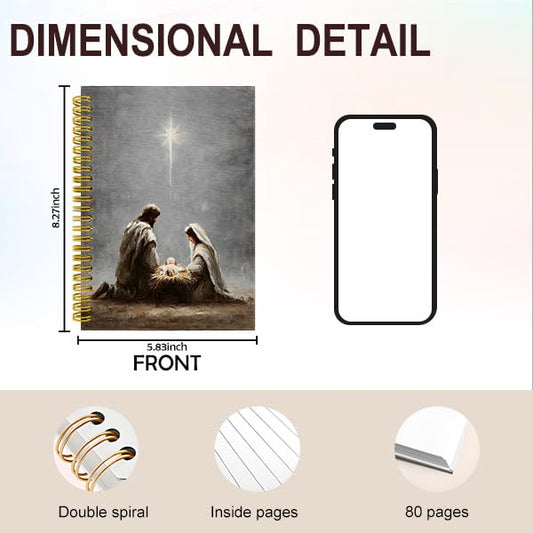 Christian Notebook Journal, Nativity Gifts, Jesus Bible Verse Journal for Women, Holy Night Star Religious Prayer Spiral Hardcover Notebook for Work Study, 5.5x8.3 Inch - color: Multiple color5