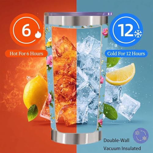 Blue Floral Tumbler 20 oz, Insulated Stainless Steel Travel Mug with Lid and Straw, Wildflower Coffee Cup for Women, Spring Daisy Flower Tumbler, Birthday Gift for Mom Wife Friend - color: Cute Wildflower