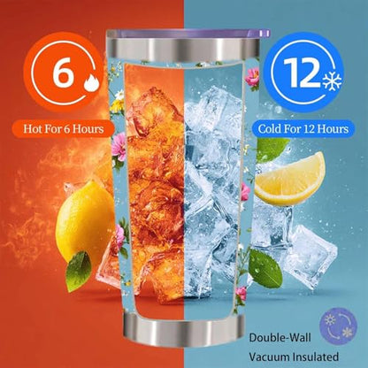 Blue Floral Tumbler 20 oz, Insulated Stainless Steel Travel Mug with Lid and Straw, Wildflower Coffee Cup for Women, Spring Daisy Flower Tumbler, Birthday Gift for Mom Wife Friend - color: Cute Wildflower