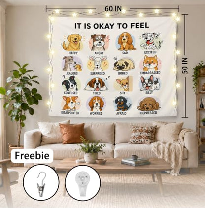 Elpwk Dog Feelings Emotions Mental Health Tapestry Wall Decor 50x60 Inch - color: Dog's emotions