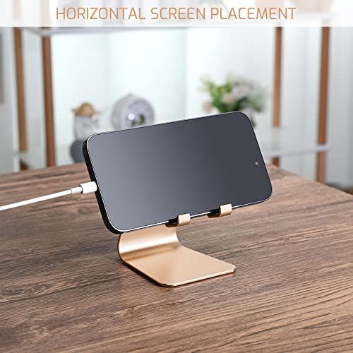 Gold Foldable Aluminum Alloy Cell Phone Holder,Tabletop Metal Phone Stand with Adjustable Angle by Swivel Axis,Smartphone Cradle - color: Gold