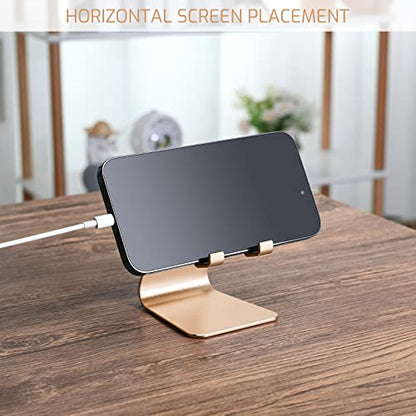 Gold Foldable Aluminum Alloy Cell Phone Holder,Tabletop Metal Phone Stand with Adjustable Angle by Swivel Axis,Smartphone Cradle - color: Gold
