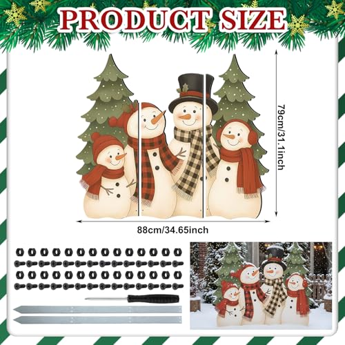 Cinnvoice Large Christmas Metal Yard Stakes Christmas Garden Stakes Waterproof Xmas Outdoor Yard Decor with Stake for Xmas Holiday Lawns Outdoor Decor(Snowman Family) - style: Snowman Family