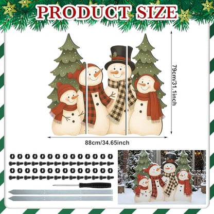 Cinnvoice Large Christmas Metal Yard Stakes Christmas Garden Stakes Waterproof Xmas Outdoor Yard Decor with Stake for Xmas Holiday Lawns Outdoor Decor(Snowman Family) - style: Snowman Family