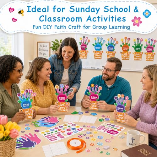 24 Set Sunday School Craft Kit God Says You are DIY Handprint Religious Flower VBS Crafts for 2026 Make Your Own Christian Bible Prayer Stickers Ornament Back to School Crafts Classroom Activities