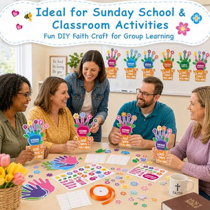 24 Set Sunday School Craft Kit God Says You are DIY Handprint Religious Flower VBS Crafts for 2026 Make Your Own Christian Bible Prayer Stickers Ornament Back to School Crafts Classroom Activities