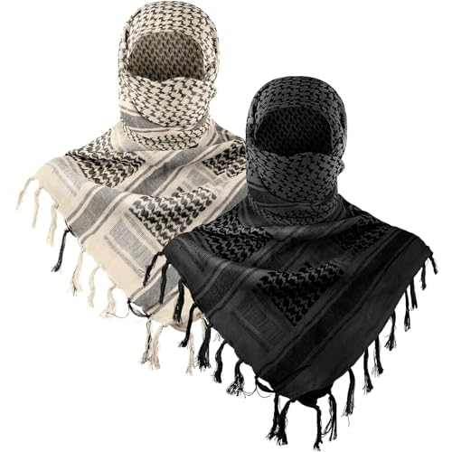 Aonal Military Shemagh Tactical Desert Scarf, Keffiyeh Scarf for Men - color: X-khaki & Black