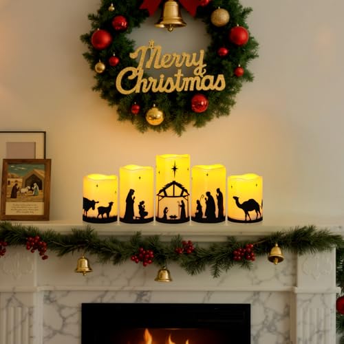 Nativity Scene Decoration, Christmas Nativity Set, Flameless Candles, 5 Pc - size: Nativity Set (5-Pack)
